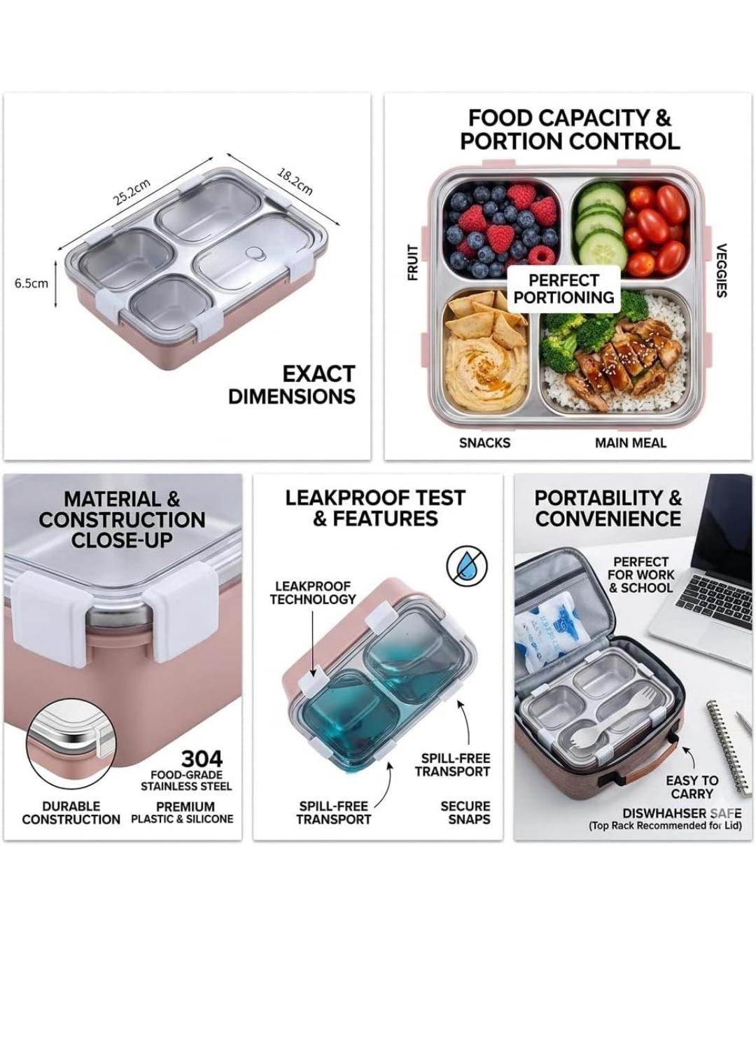 Endzone Stainless Steel 4-Compartment Lunch Box